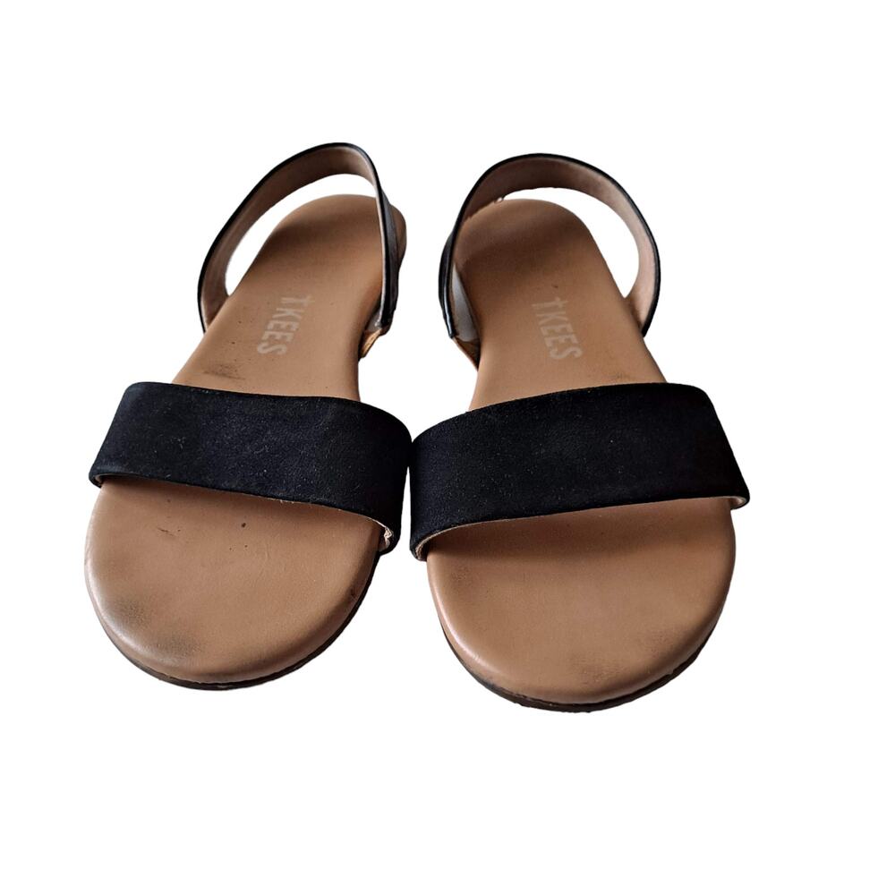 TKEES Womens Black Leather Slip On Slingback Sandals - Size 7.5